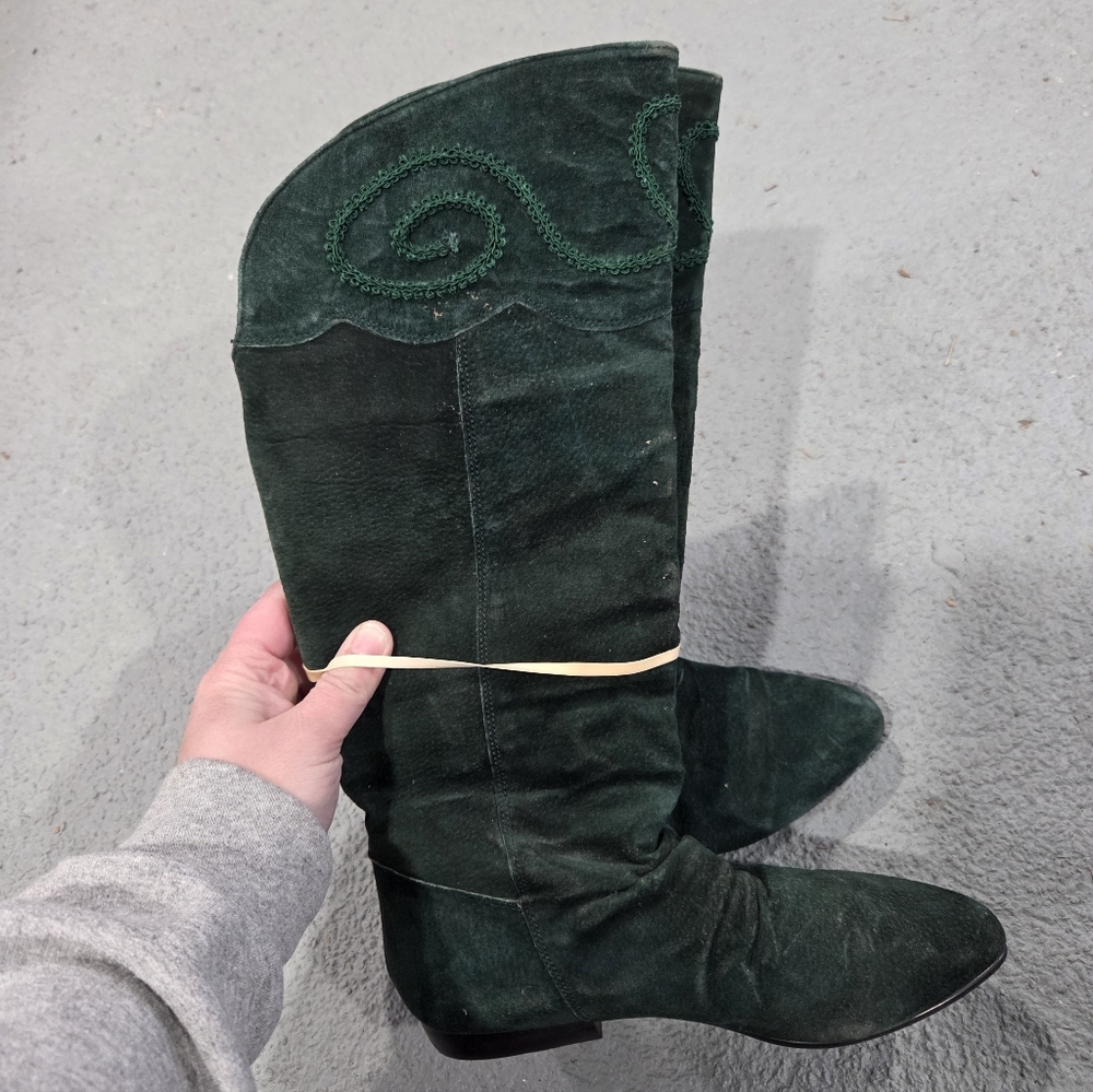 Vintage Leather Collection Green Western Boots Size 7 Womens